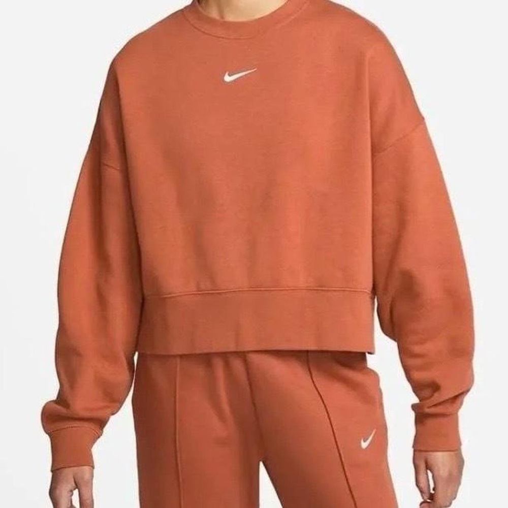 Nike Phoenix Fleece Crop Crewneck Burnt Orange, Size XS